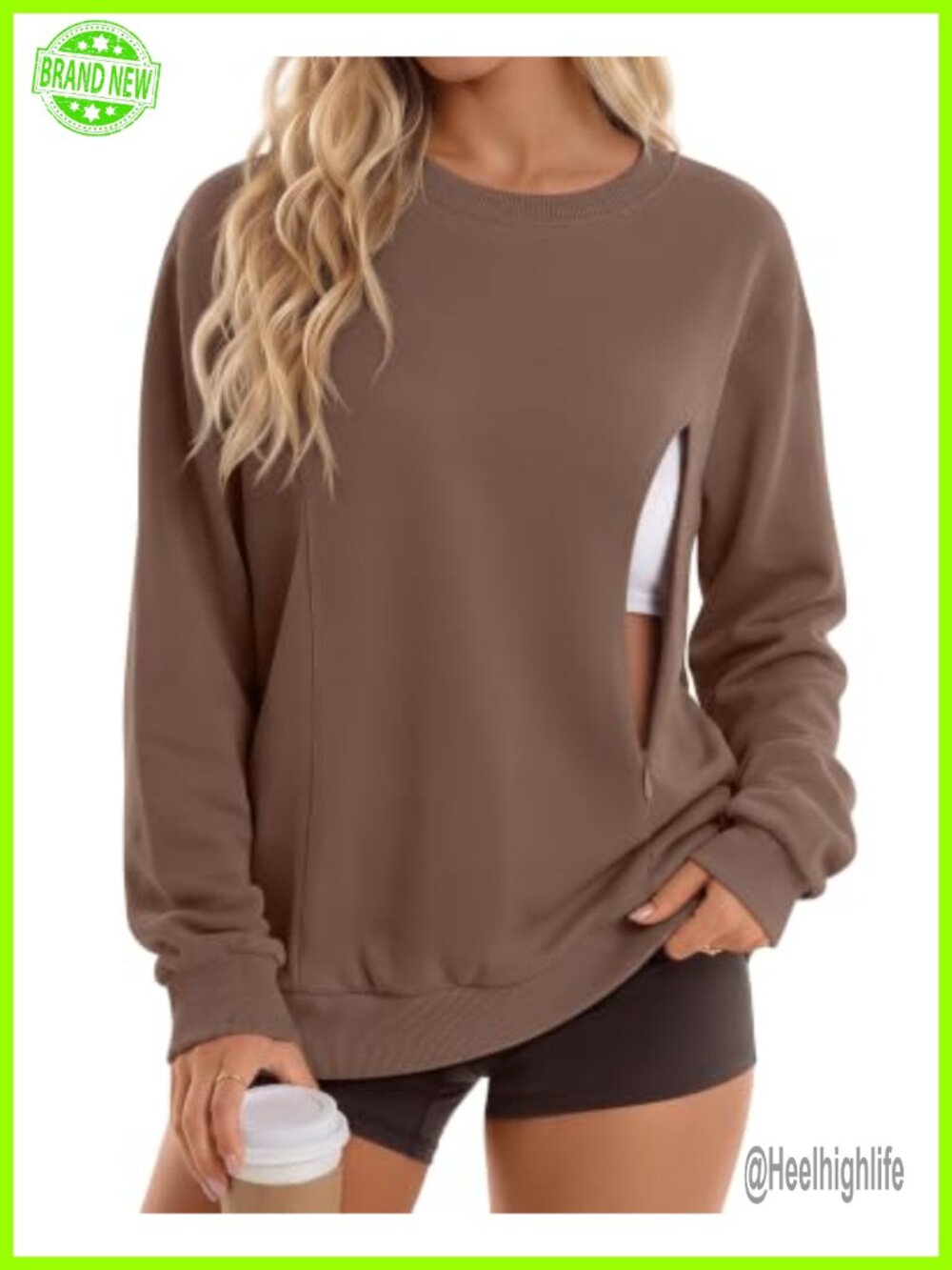 Nursing Sweatshirt Breastfeeding Hidden Zipper Loose Fit Pullover